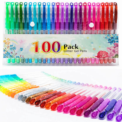 Fenmay Glitter Pens, 100 Pack Sparkle Gel Pens Vibrant Color Set for Adult Durable & Comfortable Grip