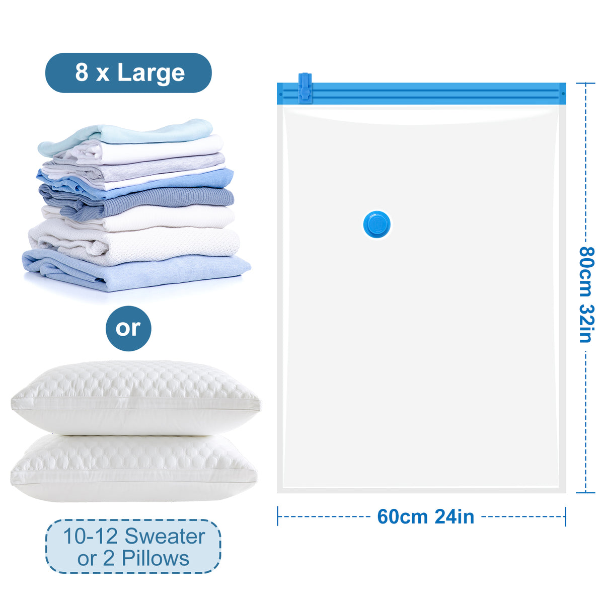 Fenmay 10 Pack Large Vacuum Storage Bags with Hand Pump, Airtight Reusable Space Saver Vacuum Seal Bags for Clothes, Blankets, Pillows & Bedding