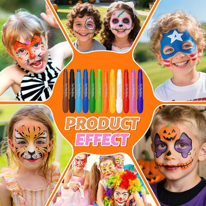 Fenmay Face Painting, 12 Colors XL Washable Face Body Paint Crayons Sticks, Non-Toxic Safe Smooth Makeup Painting Pen