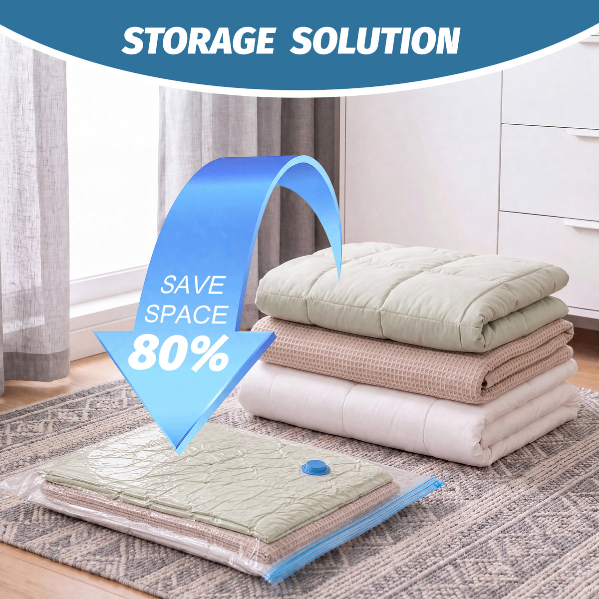 Fenmay 10 Pack Large Vacuum Storage Bags with Hand Pump, Airtight Reusable Space Saver Vacuum Seal Bags for Clothes, Blankets, Pillows & Bedding