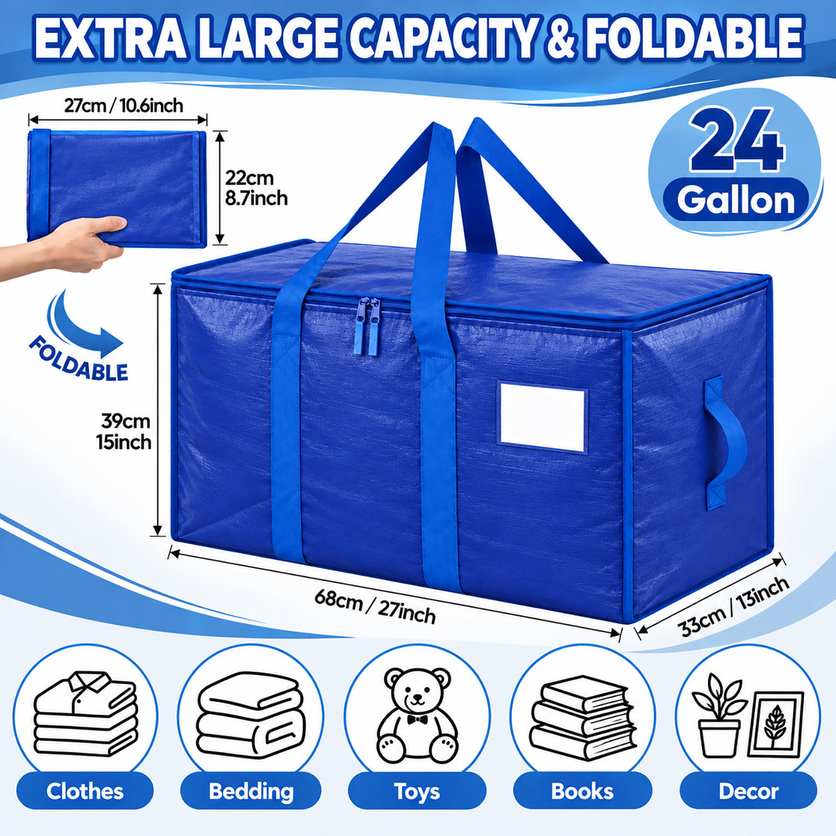 Fenmay 4 Pack Heavy Duty Extra Large Moving Bags with Backpack Straps, Reinforced Handles & Smooth Zippers, Waterproof Puncture Resistant Storage Totes for Clothes, Dorm, Moving & Travel