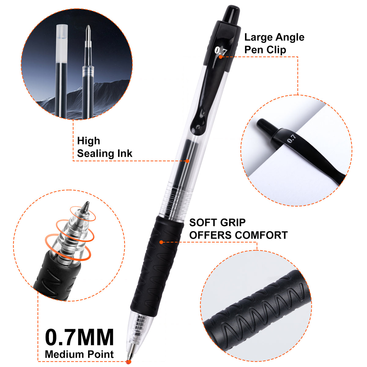 Fenmay Gel Pens,2 Pack 30 Retractable Black Gel pens,Smooth Writing(0.7mm) gel ink pens for office & students