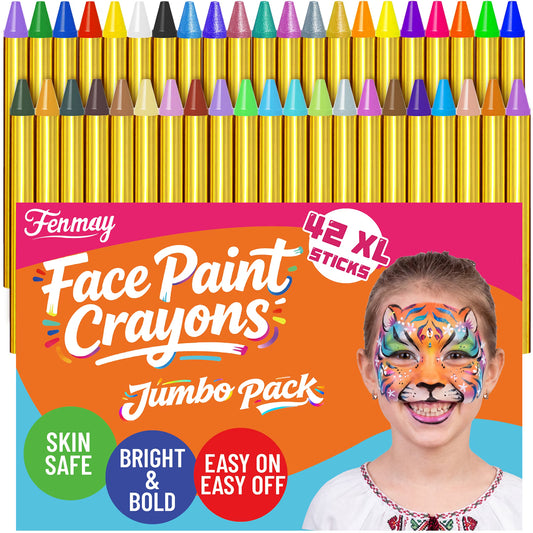42Pcs XL Face Paint Crayons for Kids - Non-Toxic, Vibrant Colors Face Painting Crayons Kit| Easy to Use, Safe for Sensitive Skin and Perfect for Kids Party, Easter Makeup, School Event, Cosplay