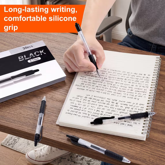 Fenmay Gel Pens,30 Retractable Black gel pens,smooth writing(0.7mm) gel ink pens for office & students