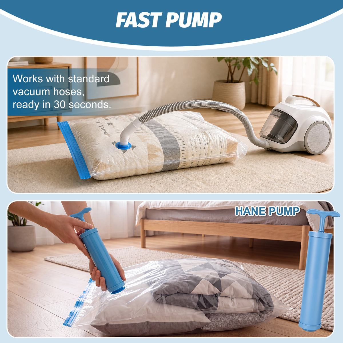 Fenmay 10 Pack Large Vacuum Storage Bags with Hand Pump, Airtight Reusable Space Saver Vacuum Seal Bags for Clothes, Blankets, Pillows & Bedding