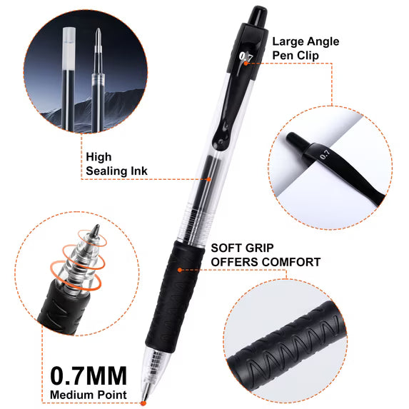 Fenmay Gel Pens,30 Retractable Black gel pens,smooth writing(0.7mm) gel ink pens for office & students