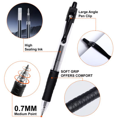 Fenmay Gel Pens,30 Retractable Black gel pens,smooth writing(0.7mm) gel ink pens for office & students