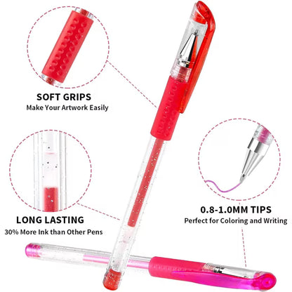 Fenmay Glitter Pens, 100 Pack Sparkle Gel Pens Vibrant Color Set for Adult Durable & Comfortable Grip