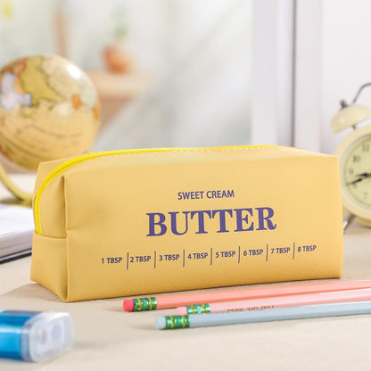 Fenmay Butter Yellow Pencil Pouch, Soft PU Faux Leather Stationery Storage Bag, Portable Zipper Pen Organizer for Office Workers, Creators & Daily Travel Use