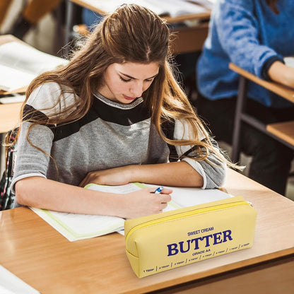Fenmay Butter Yellow Pencil Pouch, Soft PU Faux Leather Stationery Storage Bag, Portable Zipper Pen Organizer for Office Workers, Creators & Daily Travel Use