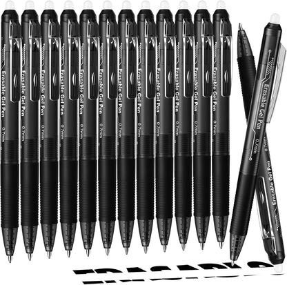 Fenmay Retractable Erasable Gel Pens, 12 Solid Black Fine Point Erasable Pens Clicker, Make Mistakes Disappear, Perfect for Drawing, Writing, Planner & Crossword Puzzles (0.7mm, Pack of 12)