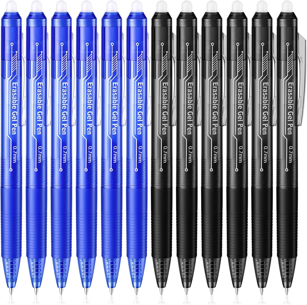 Fenmay 12 Pack Retractable Erasable Gel Pens, 6 Black & 6 Blue 0.7mm Fine Point Click Pens, Smooth Erasable Ink for Writing, Journal Planning, Drawing & Crossword Puzzles