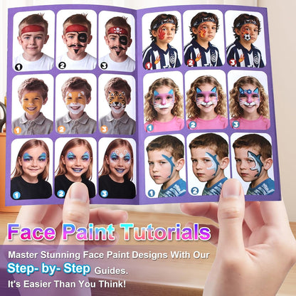Fenmay Face Painting Kit for Kids - 42 Colors, Non-Toxic and Hypoallergenic, Stencils, Book, Brush, Sponge, and Professional Face Paint Makeup Palette- Safe and Easy to Use