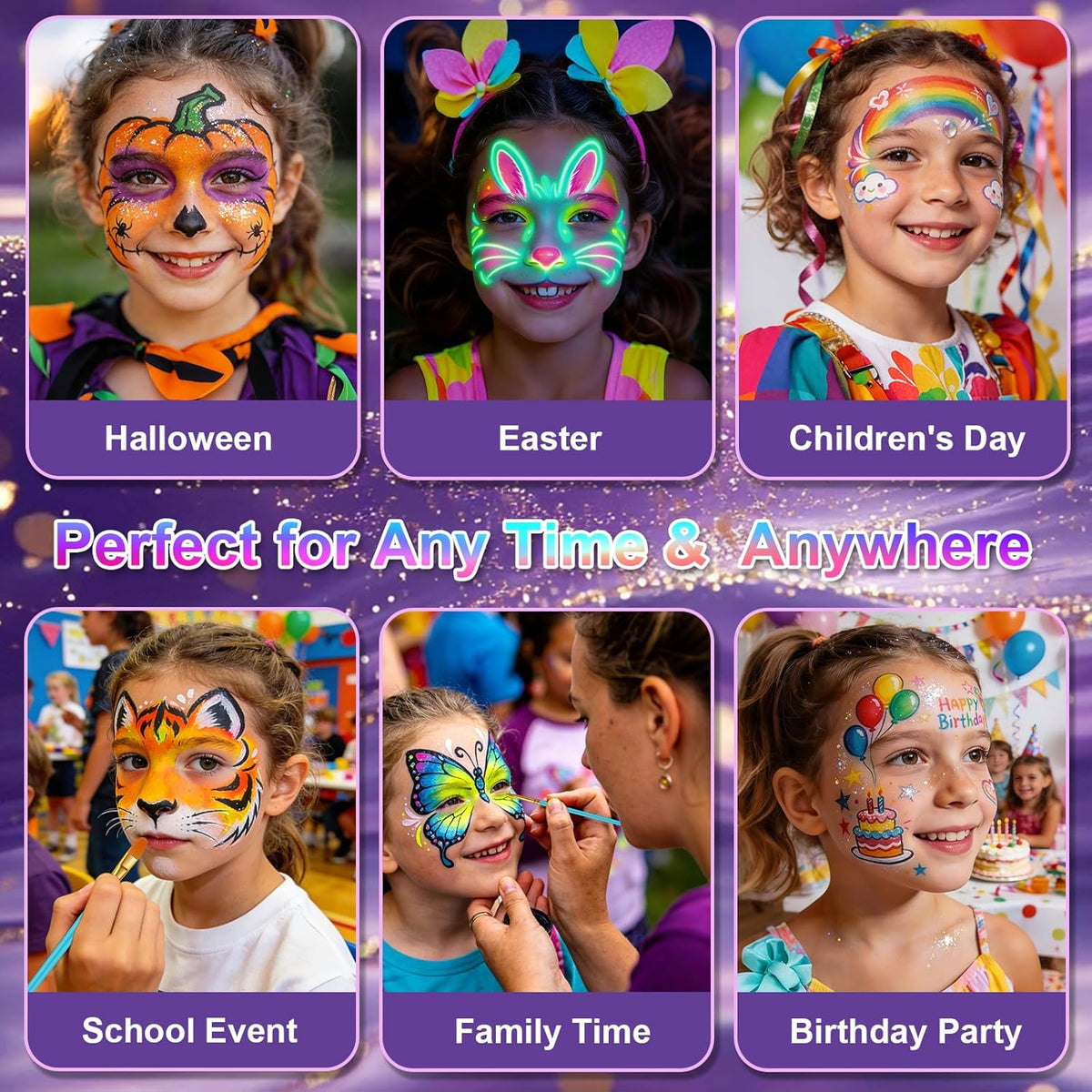 Fenmay Face Painting Kit for Kids - 42 Colors, Non-Toxic and Hypoallergenic, Stencils, Book, Brush, Sponge, and Professional Face Paint Makeup Palette- Safe and Easy to Use