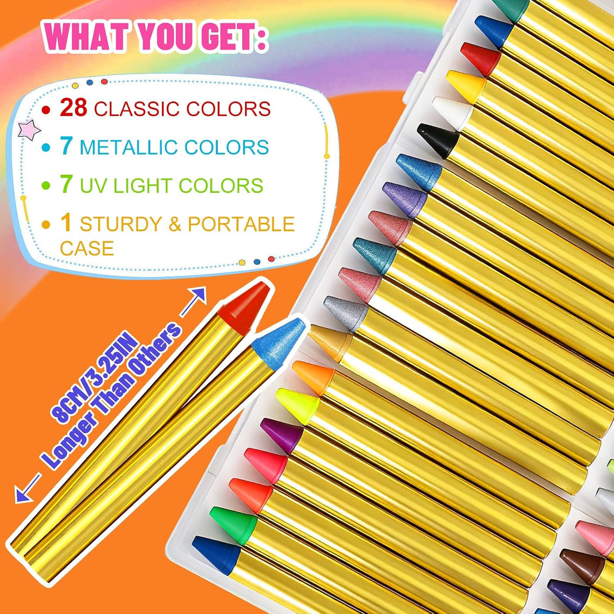 42Pcs XL Face Paint Crayons for Kids - Non-Toxic, Vibrant Colors Face Painting Crayons Kit| Easy to Use, Safe for Sensitive Skin and Perfect for Kids Party, Easter Makeup, School Event, Cosplay