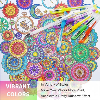 Fenmay Glitter Pens, 100 Pack Sparkle Gel Pens Vibrant Color Set for Adult Durable & Comfortable Grip