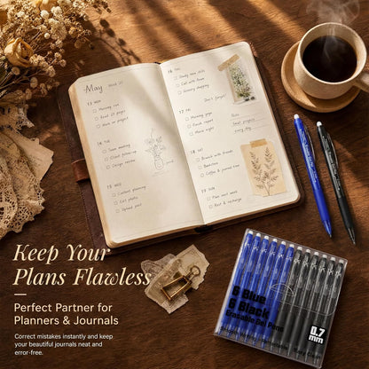 Fenmay 12 Pack Retractable Erasable Gel Pens, 6 Black & 6 Blue 0.7mm Fine Point Click Pens, Smooth Erasable Ink for Writing, Journal Planning, Drawing & Crossword Puzzles