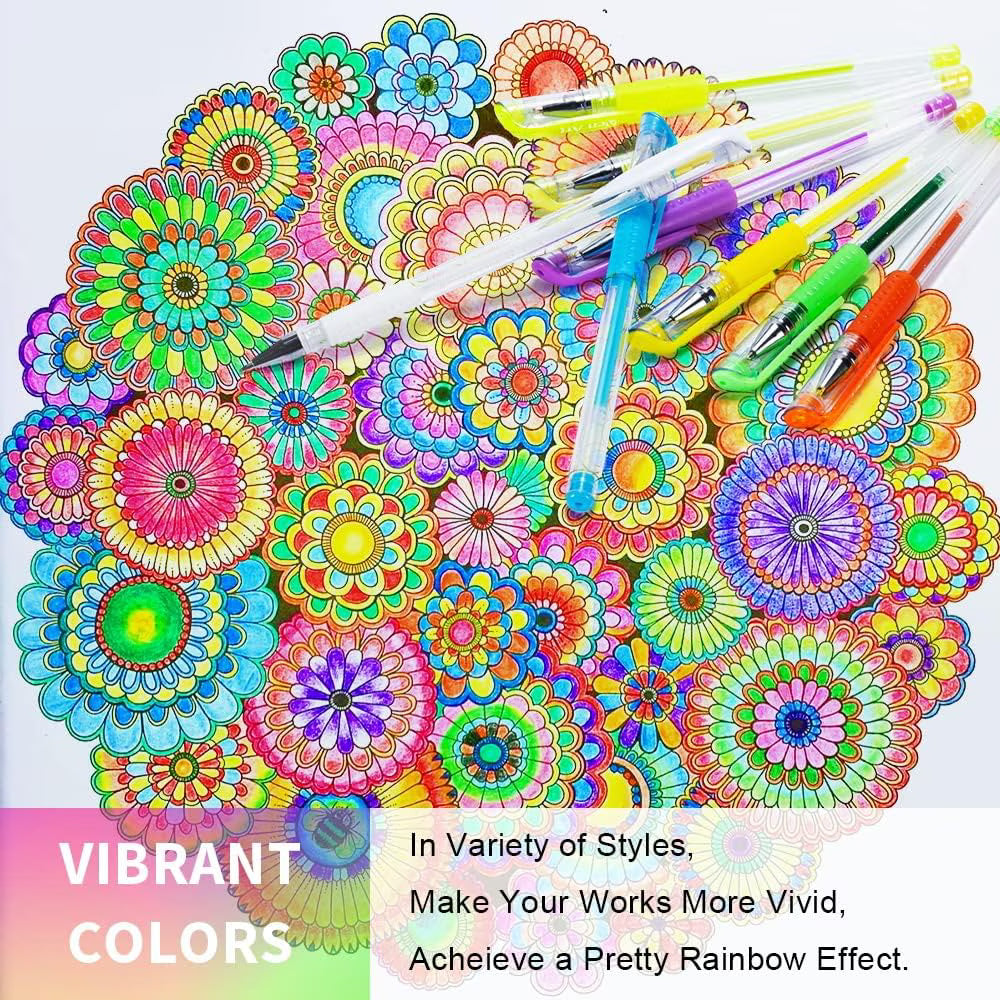 Fenmay Glitter Pens, 100 Pack Sparkle Gel Pens Vibrant Color Set for Adult Durable & Comfortable Grip