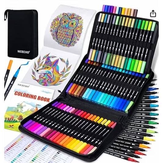 Fenmay Markers for Adult Coloring Books No Bleeding, 72 Dual Tip Coloring Markers | Brush&Fine Tip Art Supplies for Calligraphy