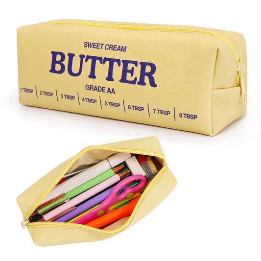Fenmay Butter Yellow Pencil Pouch, Soft PU Faux Leather Stationery Storage Bag, Portable Zipper Pen Organizer for Office Workers, Creators & Daily Travel Use