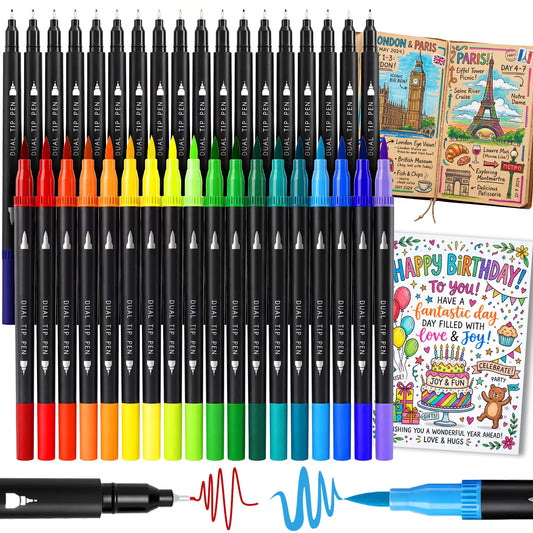 Fenmay Dual Tip Brush Markers, 36 Colors Art Pens, Easter Basket Stuffers Gift for Adults & Student