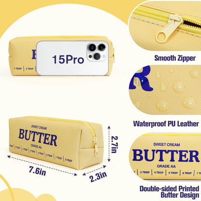 Fenmay Butter Yellow Pencil Pouch, Soft PU Faux Leather Stationery Storage Bag, Portable Zipper Pen Organizer for Office Workers, Creators & Daily Travel Use